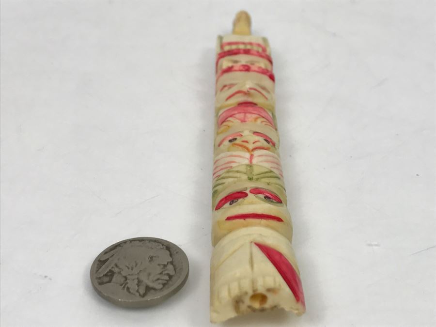 Small Totem Bone Carving Hand Painted