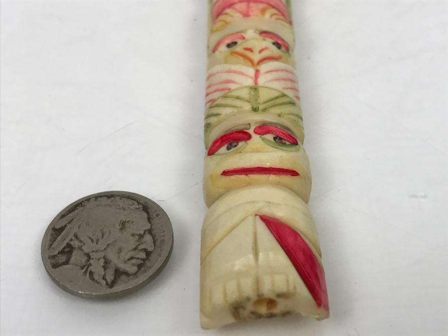 Small Totem Bone Carving Hand Painted