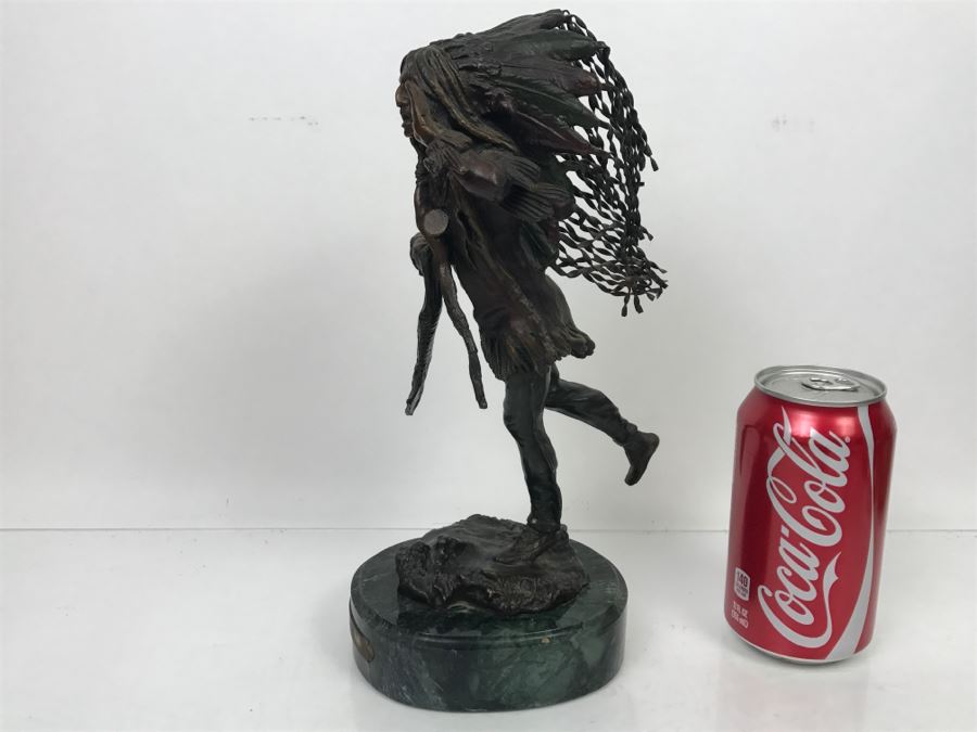 Vintage Bronze Geschutzt Signed Native American Statue Figure After Carl Kauba On Marble Base With Plaque [Photo 12]