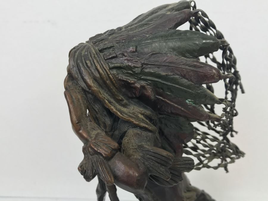 Vintage Bronze Geschutzt Signed Native American Statue Figure After Carl Kauba On Marble Base With Plaque [Photo 14]