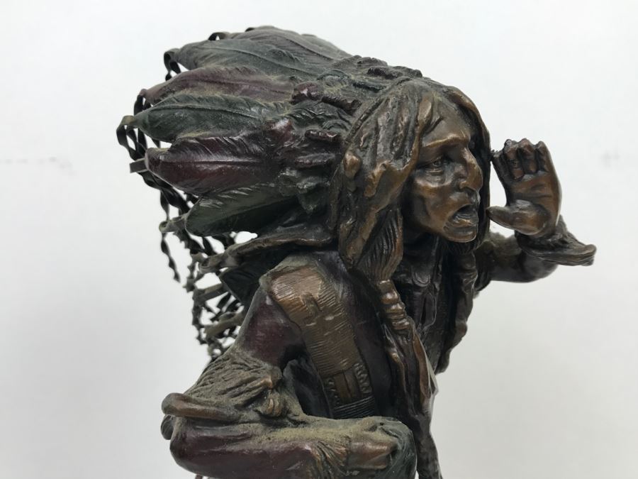 Vintage Bronze Geschutzt Signed Native American Statue Figure After Carl Kauba On Marble Base With Plaque [Photo 20]