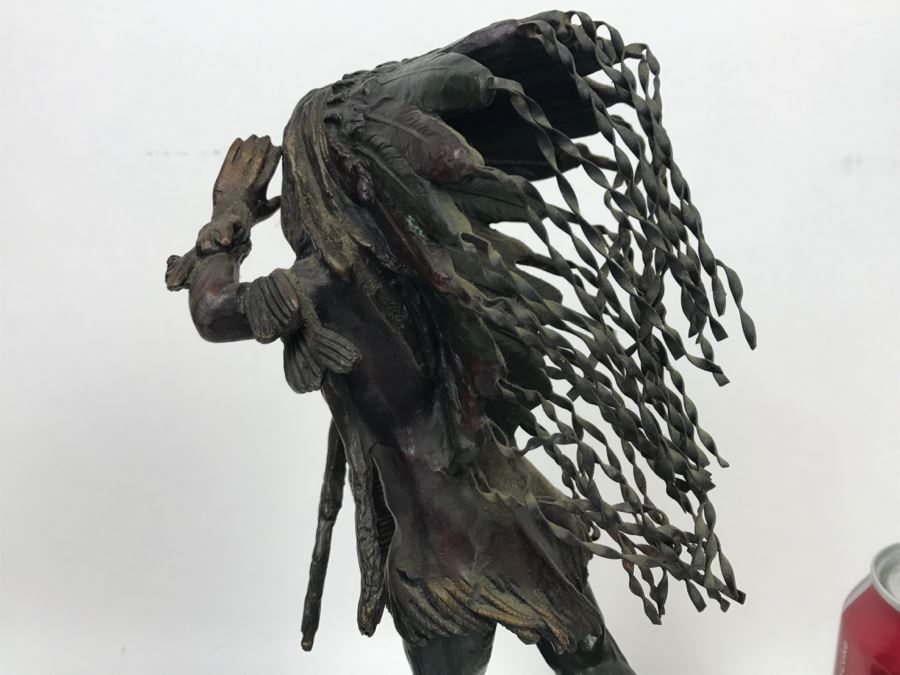 Vintage Bronze Geschutzt Signed Native American Statue Figure After Carl Kauba On Marble Base With Plaque [Photo 15]
