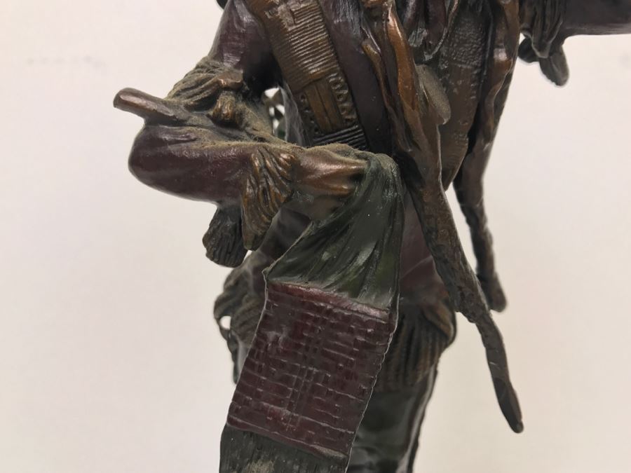Vintage Bronze Geschutzt Signed Native American Statue Figure After Carl Kauba On Marble Base With Plaque [Photo 5]
