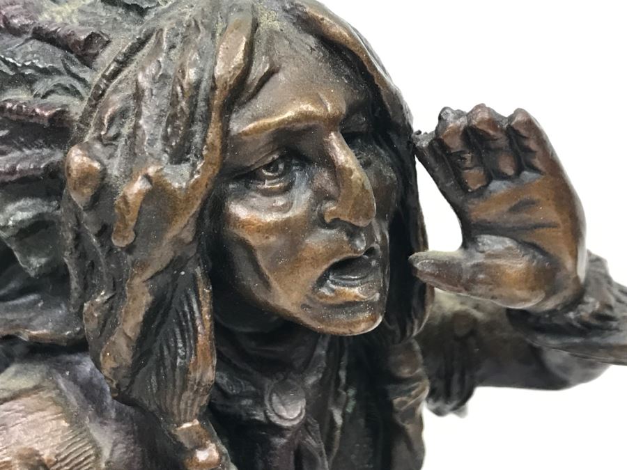 Vintage Bronze Geschutzt Signed Native American Statue Figure After Carl Kauba On Marble Base With Plaque [Photo 22]