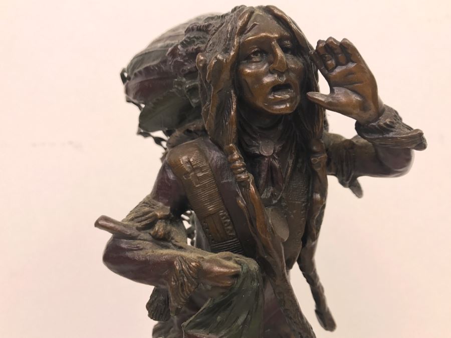 Vintage Bronze Geschutzt Signed Native American Statue Figure After Carl Kauba On Marble Base With Plaque [Photo 4]