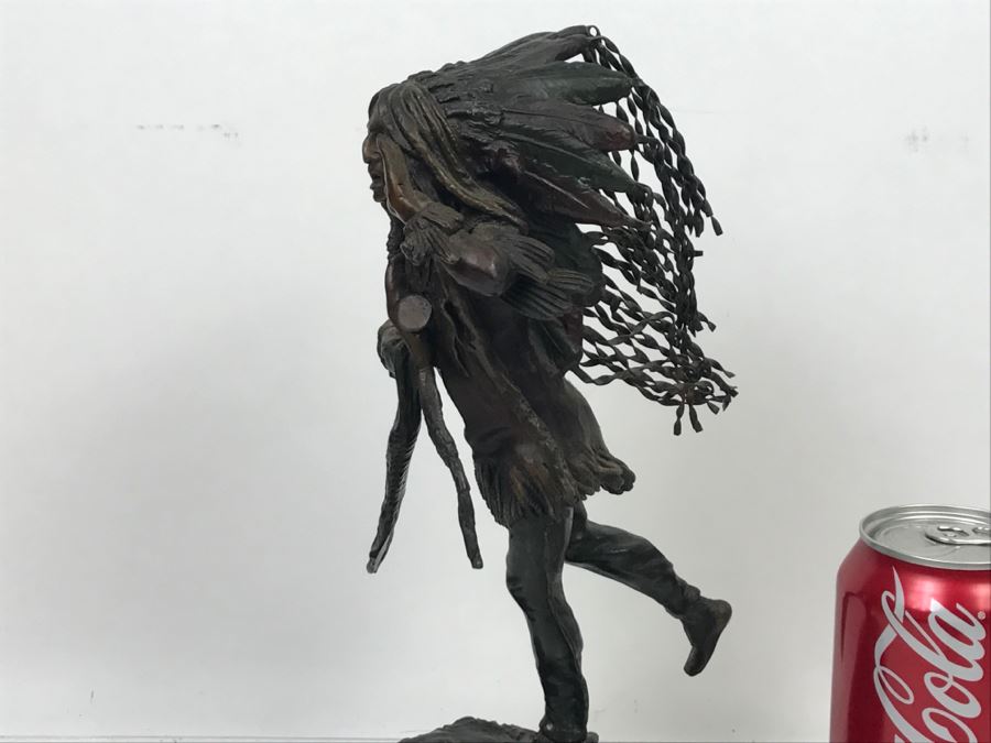 Vintage Bronze Geschutzt Signed Native American Statue Figure After Carl Kauba On Marble Base With Plaque [Photo 11]