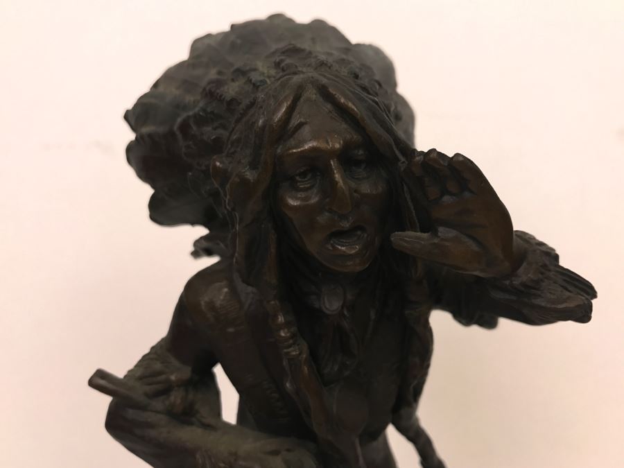 Vintage Bronze Geschutzt Signed Native American Statue Figure After Carl Kauba On Marble Base With Plaque [Photo 3]