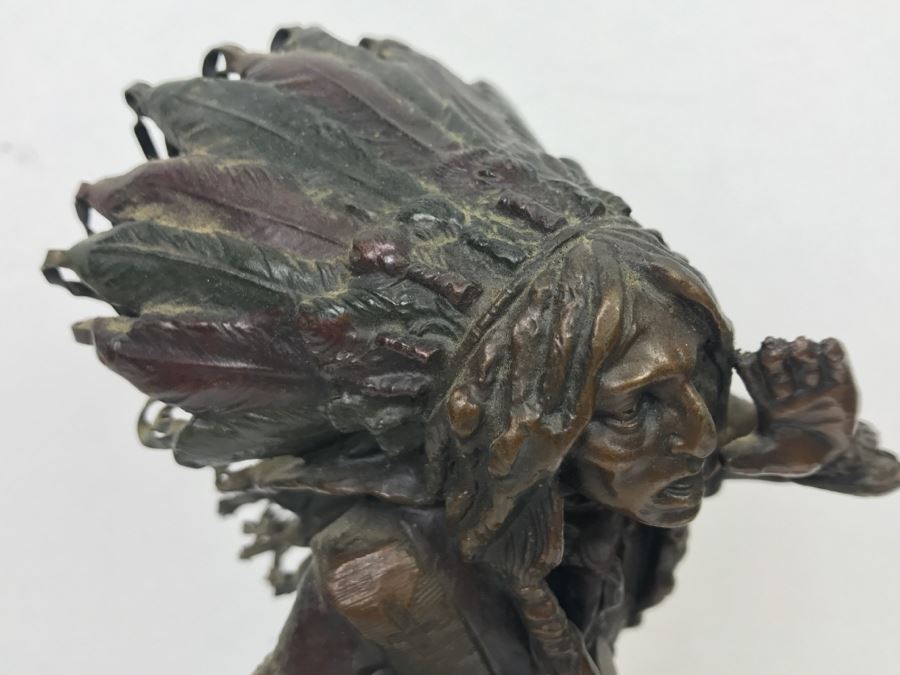 Vintage Bronze Geschutzt Signed Native American Statue Figure After Carl Kauba On Marble Base With Plaque [Photo 21]