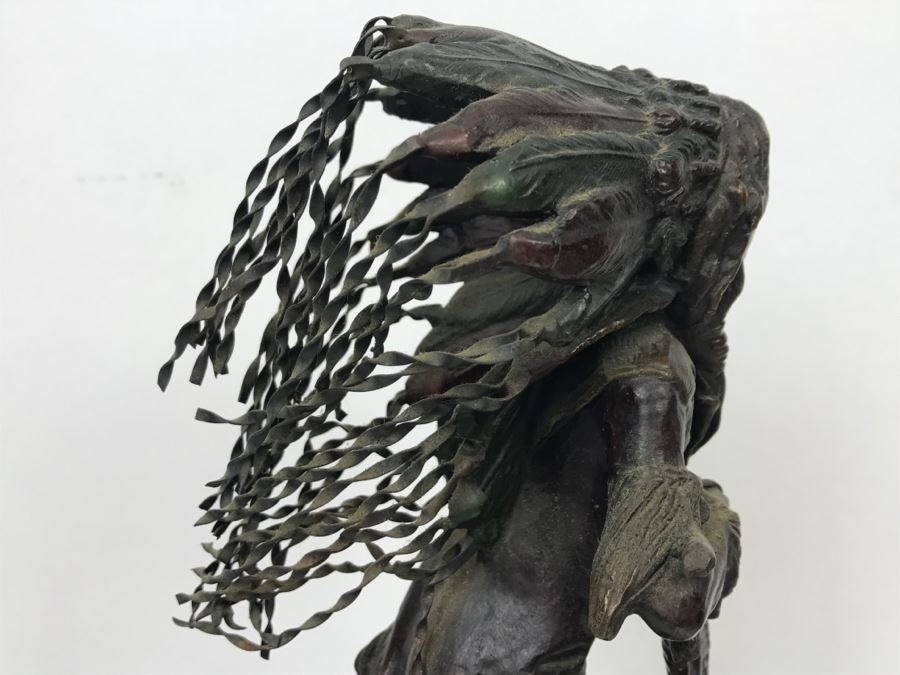 Vintage Bronze Geschutzt Signed Native American Statue Figure After Carl Kauba On Marble Base With Plaque [Photo 18]