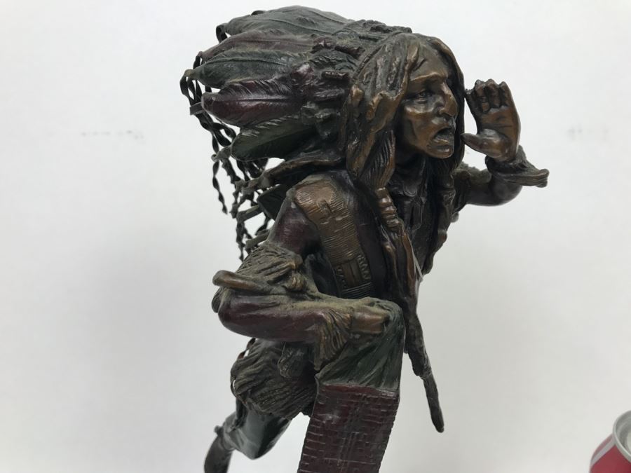 Vintage Bronze Geschutzt Signed Native American Statue Figure After Carl Kauba On Marble Base With Plaque [Photo 23]