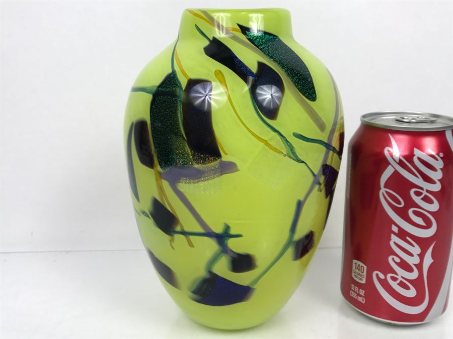 Signed MAD Art Studios Art Glass Yellow Vase 1998 [Photo 1]