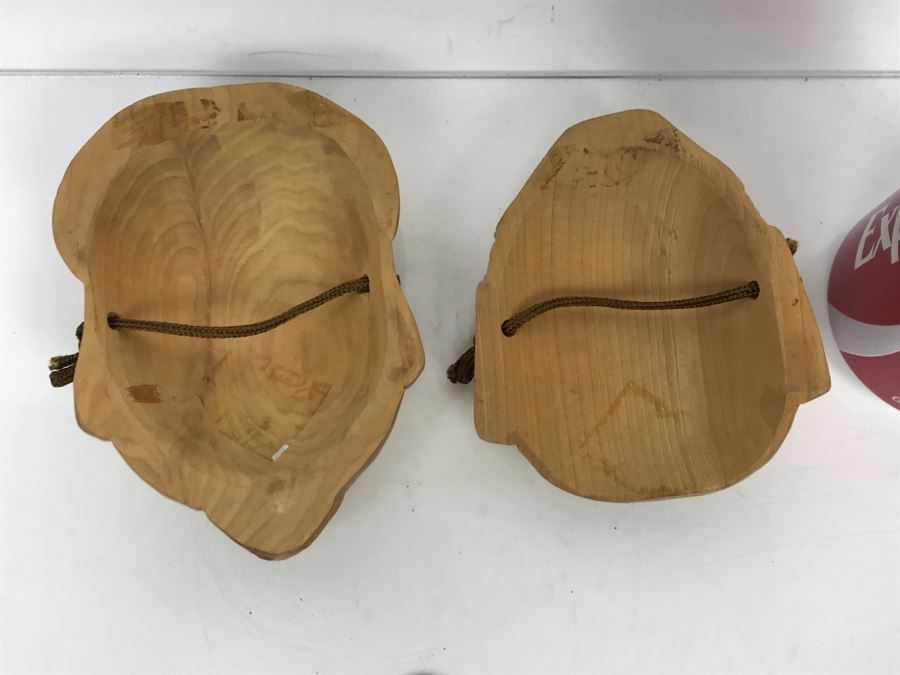 Pair Of Carved Wooden Asian Wall Hanging Faces [Photo 7]