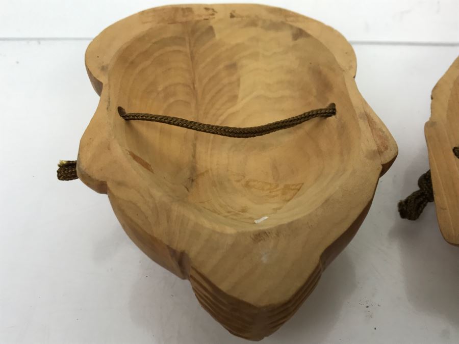 Pair Of Carved Wooden Asian Wall Hanging Faces [Photo 8]