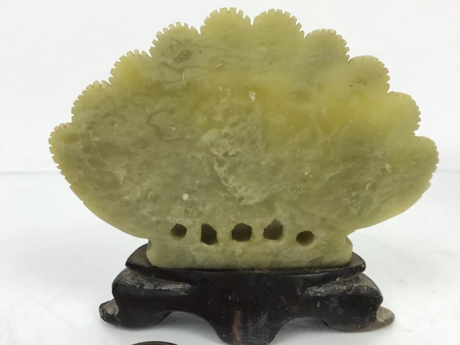 Nice Asian Soapstone Hand Carved Peacock Flower Sculpture Art [Photo 8]