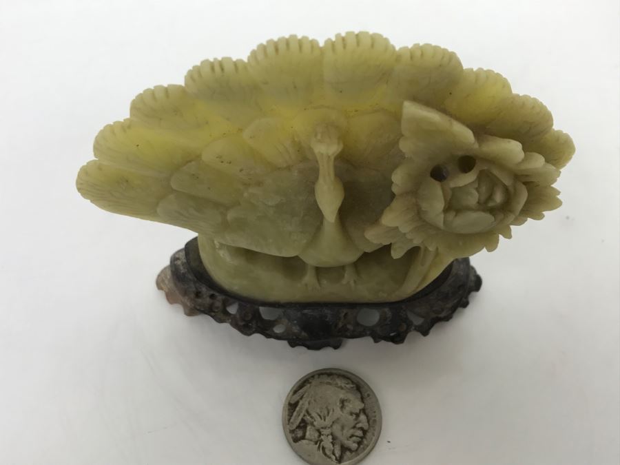 Nice Asian Soapstone Hand Carved Peacock Flower Sculpture Art [Photo 10]