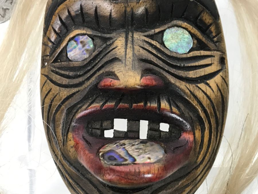 Rich LaValle Non-Indian Wood Carving Mask Made From Wood, Abalone And Paint Northwest Coastal Alaska Tlingit Highly Recognized [Photo 15]