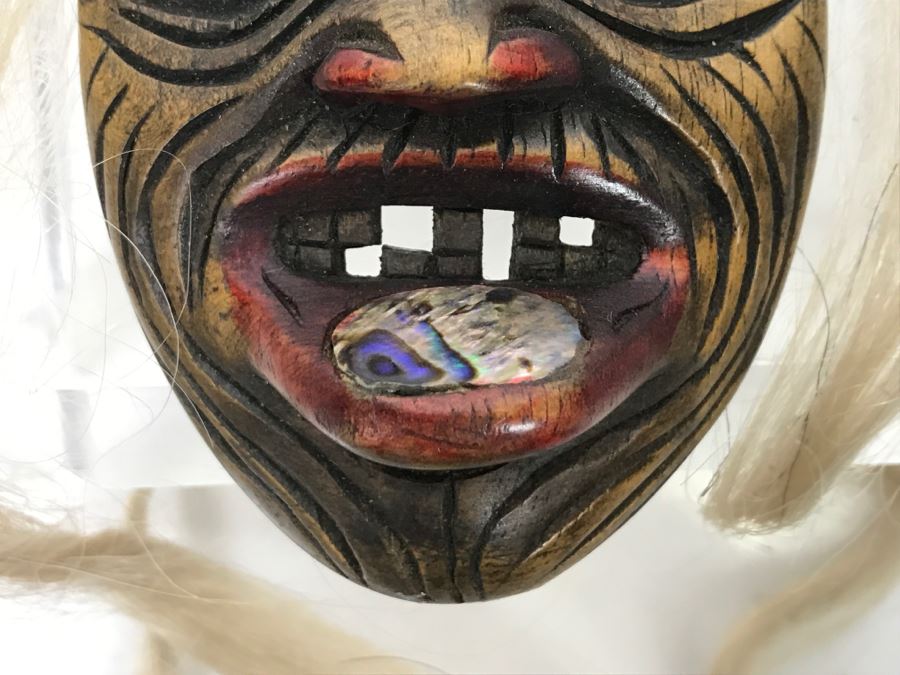 Rich LaValle Non-Indian Wood Carving Mask Made From Wood, Abalone And Paint Northwest Coastal Alaska Tlingit Highly Recognized [Photo 14]