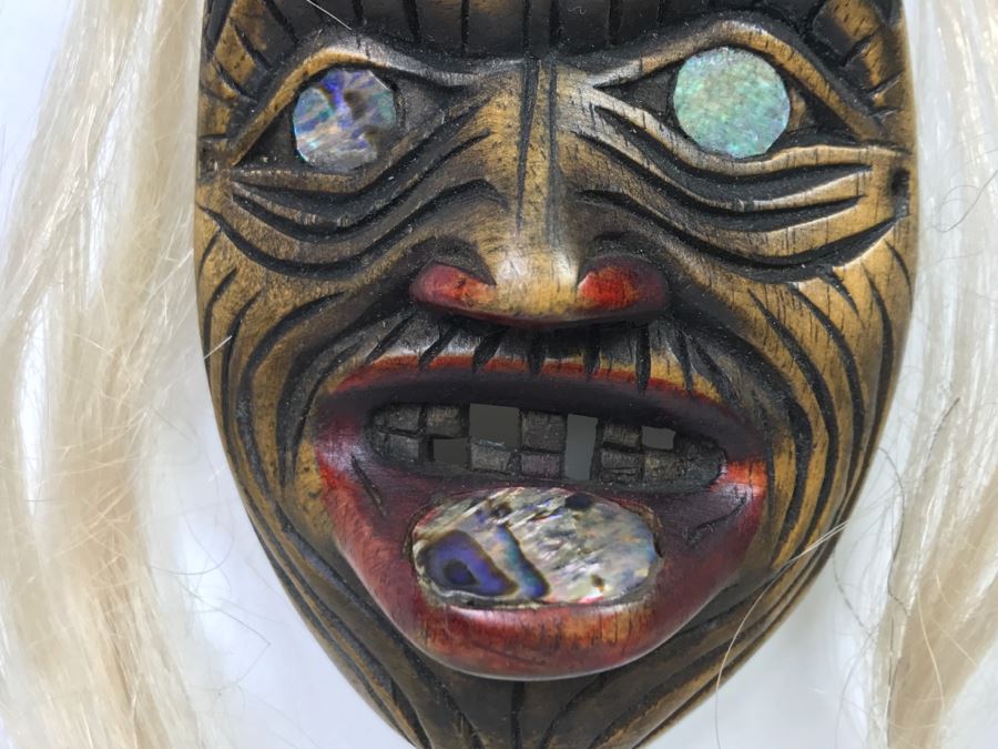 Rich LaValle Non-Indian Wood Carving Mask Made From Wood, Abalone And Paint Northwest Coastal Alaska Tlingit Highly Recognized [Photo 9]