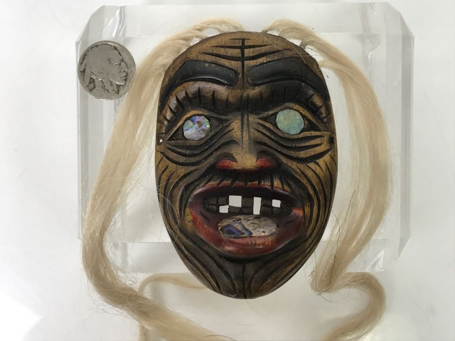 Rich LaValle Non-Indian Wood Carving Mask Made From Wood, Abalone And Paint Northwest Coastal Alaska Tlingit Highly Recognized [Photo 11]