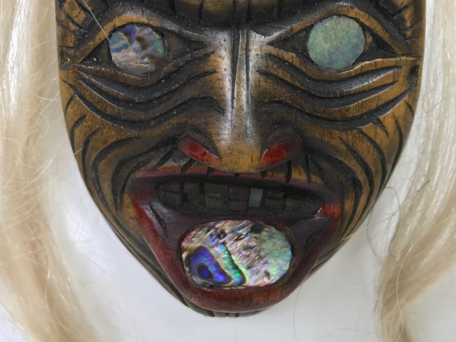 Rich LaValle Non-Indian Wood Carving Mask Made From Wood, Abalone And Paint Northwest Coastal Alaska Tlingit Highly Recognized [Photo 8]