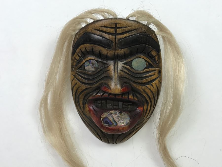 Rich LaValle Non-Indian Wood Carving Mask Made From Wood, Abalone And Paint Northwest Coastal Alaska Tlingit Highly Recognized [Photo 5]