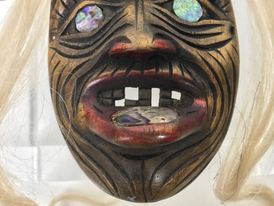 Rich LaValle Non-Indian Wood Carving Mask Made From Wood, Abalone And Paint Northwest Coastal Alaska Tlingit Highly Recognized [Photo 13]