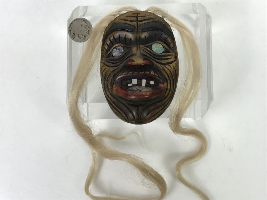 Rich LaValle Non-Indian Wood Carving Mask Made From Wood, Abalone And Paint Northwest Coastal Alaska Tlingit Highly Recognized [Photo 16]