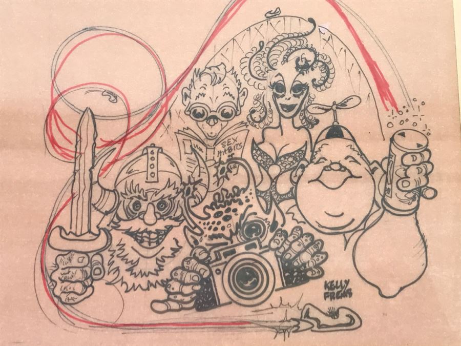 Original Kelly Freas 'Dean of Science Fiction Artists' (1922-2005) Program Cover Sketch Framed [Photo 12]