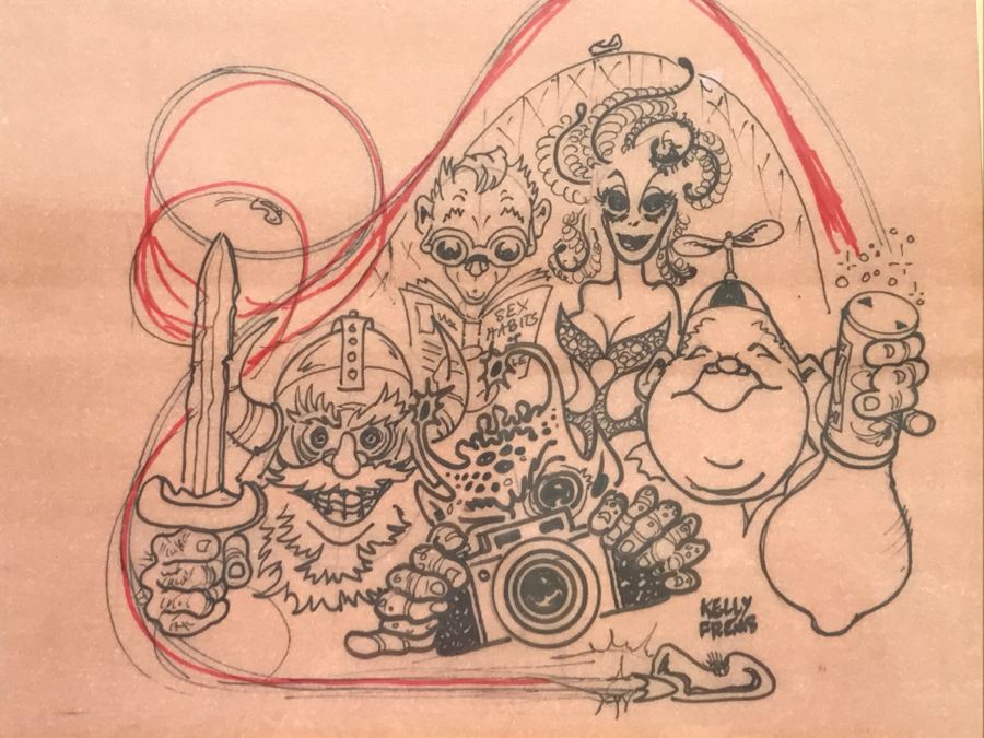 Original Kelly Freas 'Dean of Science Fiction Artists' (1922-2005) Program Cover Sketch Framed [Photo 6]