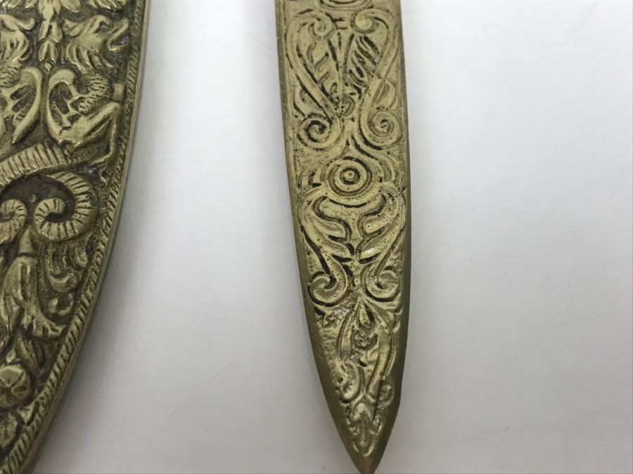 Vintage Ornate Brass Letter Opener With Sheath [Photo 6]