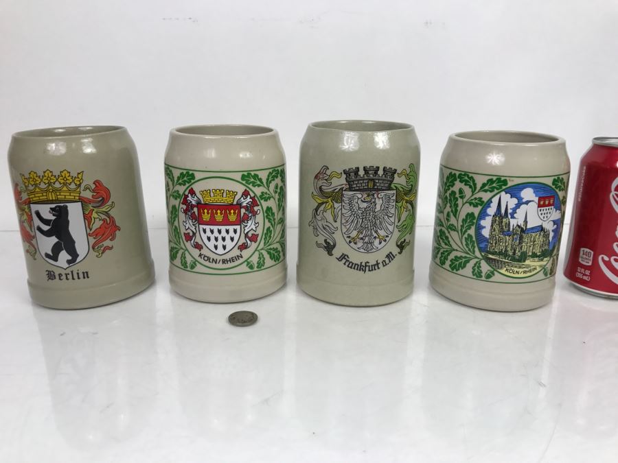 Set Of (4) 0.5L Stoneware German Beer Steins Mugs GERZ