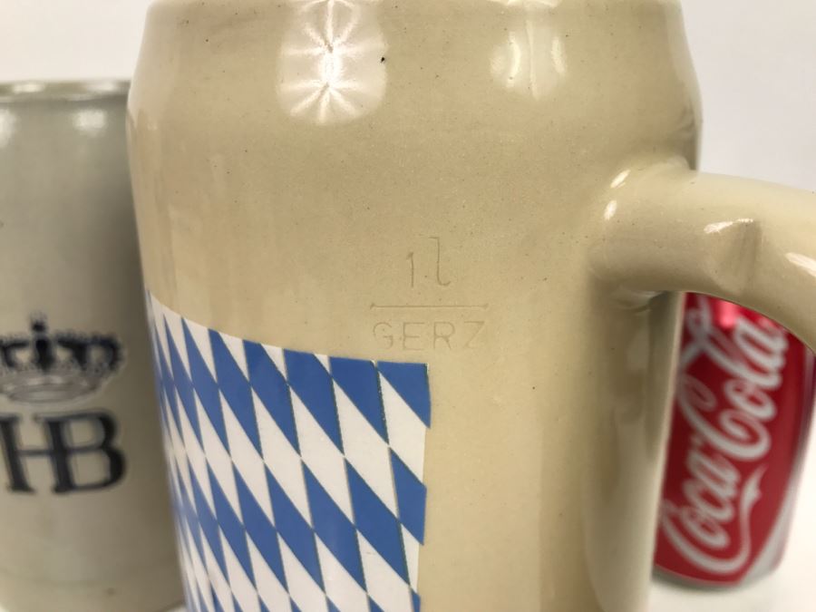 Set Of (3) Large 1L Stoneware German Beer Steins Mugs [Photo 8]