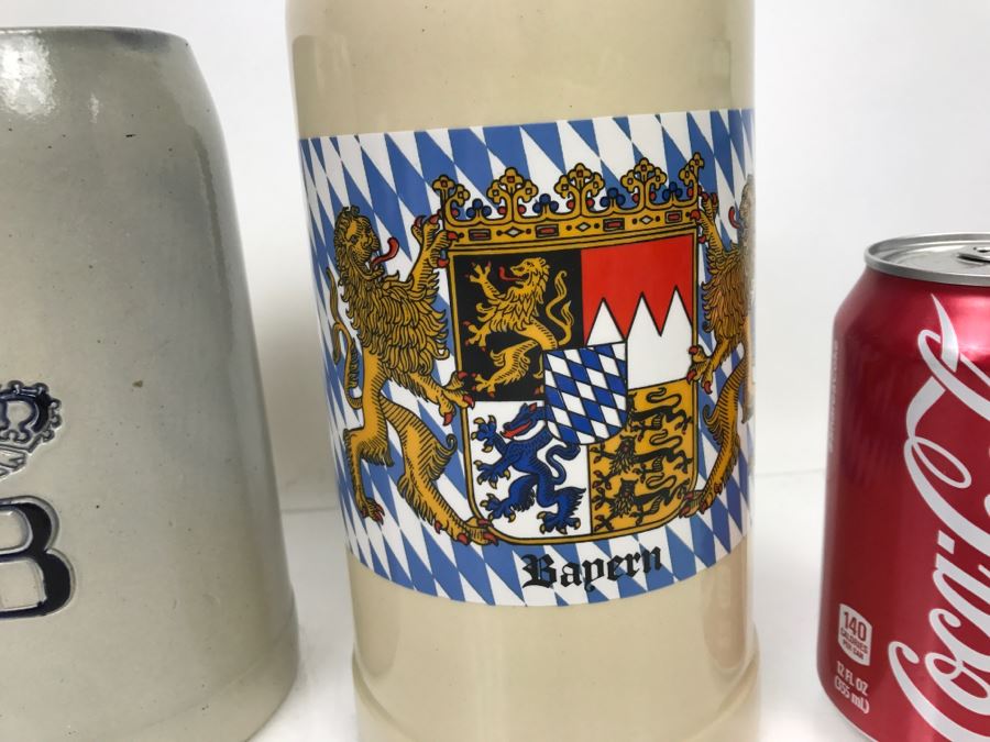 Set Of (3) Large 1L Stoneware German Beer Steins Mugs [Photo 6]