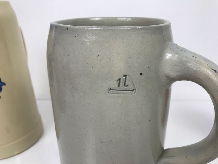 Set Of (3) Large 1L Stoneware German Beer Steins Mugs [Photo 9]