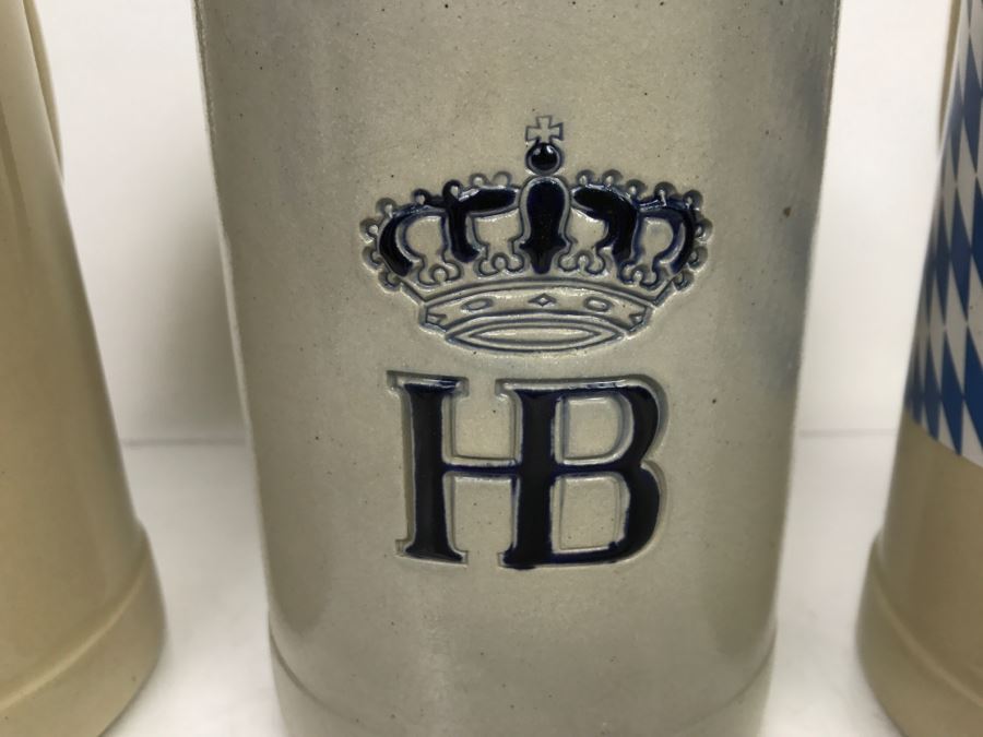 Set Of (3) Large 1L Stoneware German Beer Steins Mugs [Photo 3]