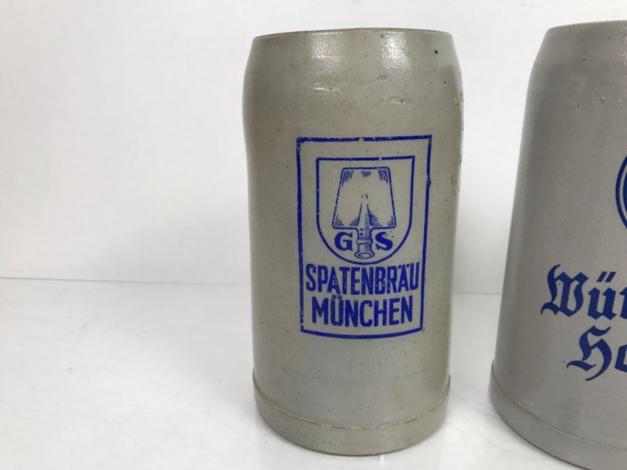 Set Of (3) Large 1L Stoneware German Beer Steins Mugs [Photo 6]