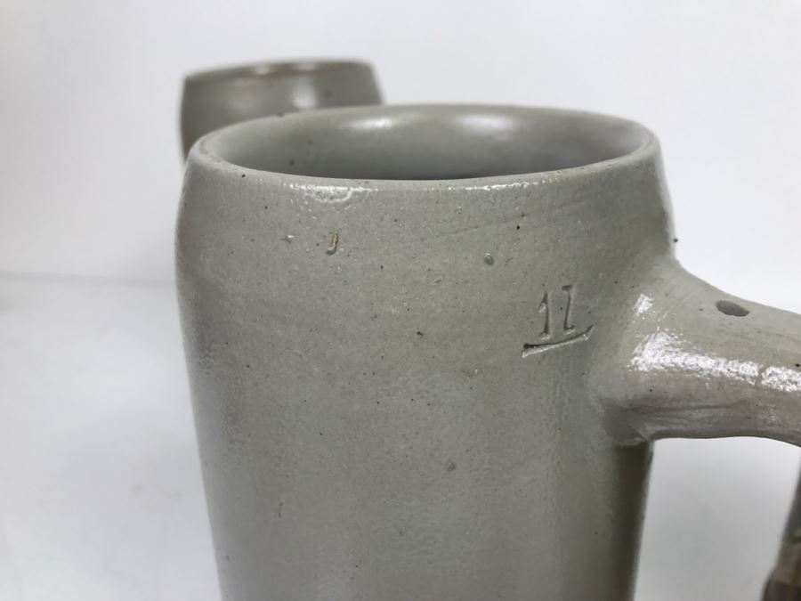 Set Of (3) Large 1L Stoneware German Beer Steins Mugs [Photo 8]