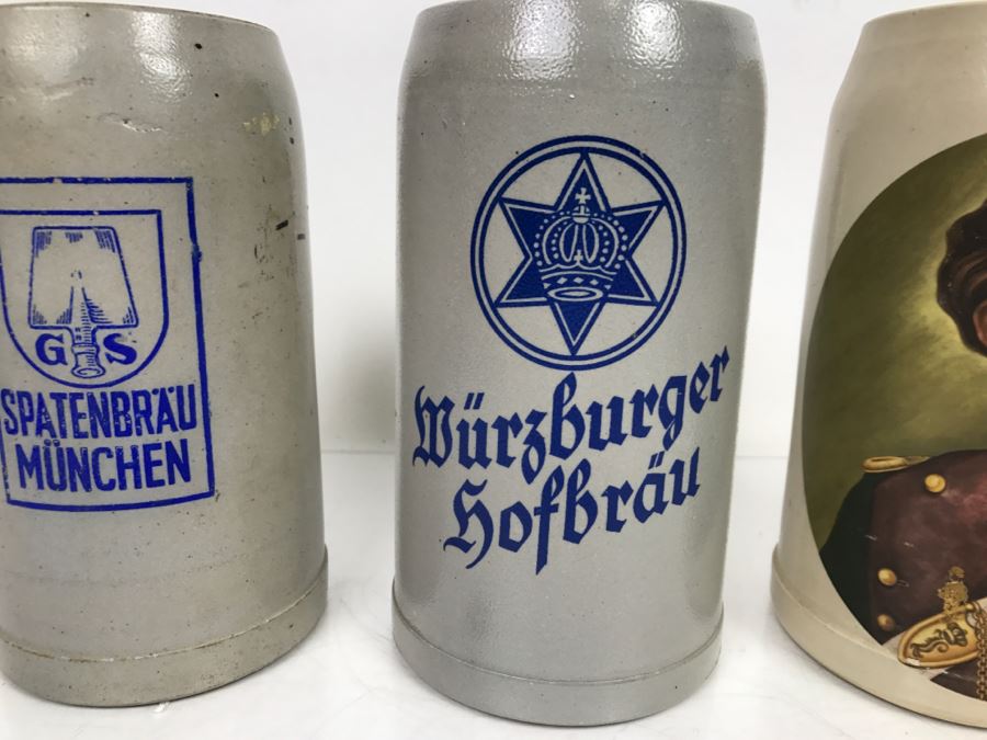 Set Of (3) Large 1L Stoneware German Beer Steins Mugs [Photo 5]