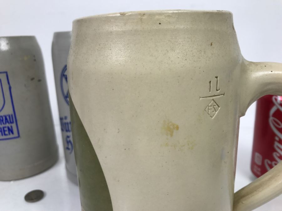 Set Of (3) Large 1L Stoneware German Beer Steins Mugs [Photo 7]