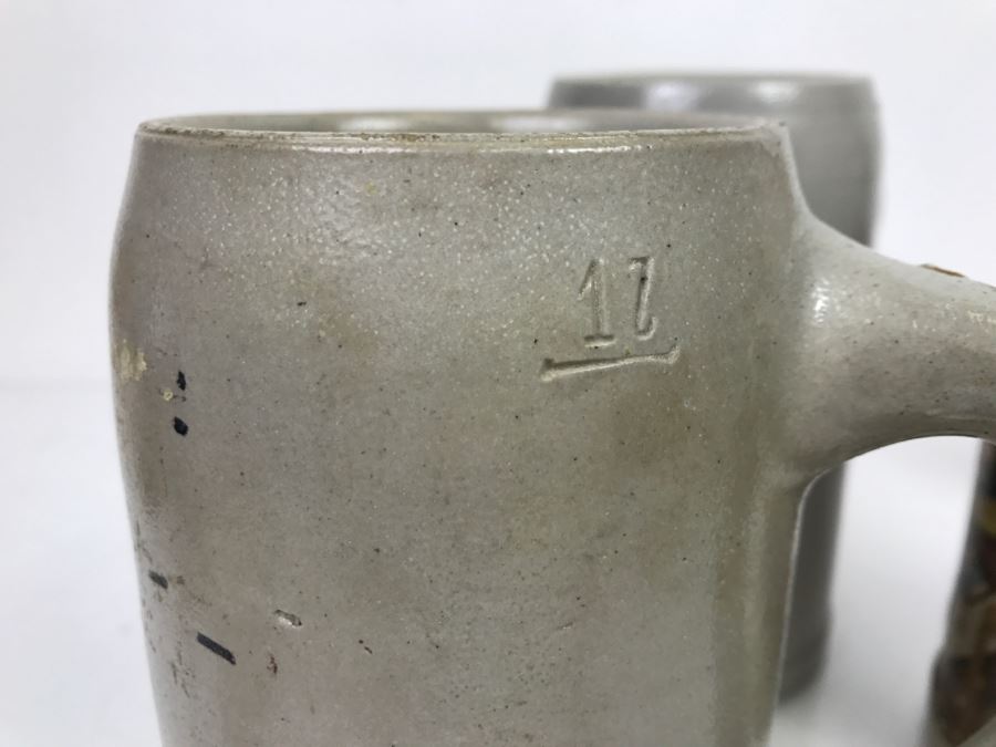 Set Of (3) Large 1L Stoneware German Beer Steins Mugs [Photo 9]