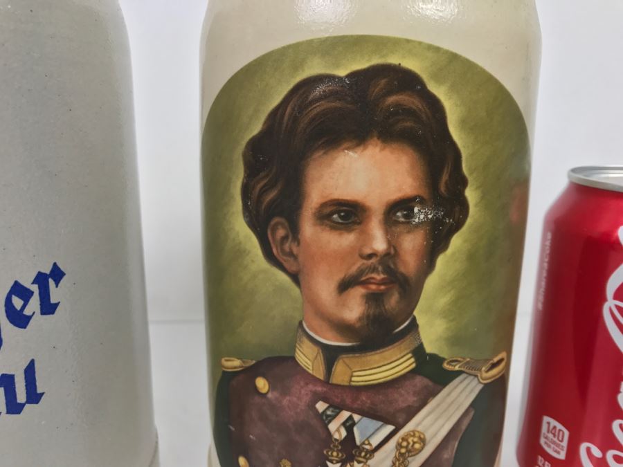 Set Of (3) Large 1L Stoneware German Beer Steins Mugs [Photo 4]