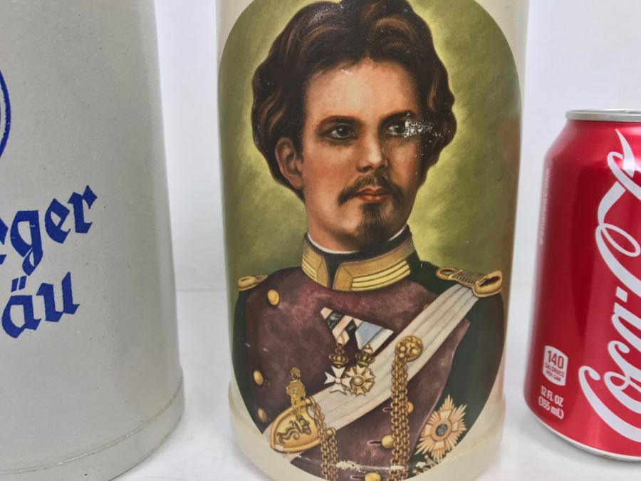 Set Of (3) Large 1L Stoneware German Beer Steins Mugs [Photo 2]