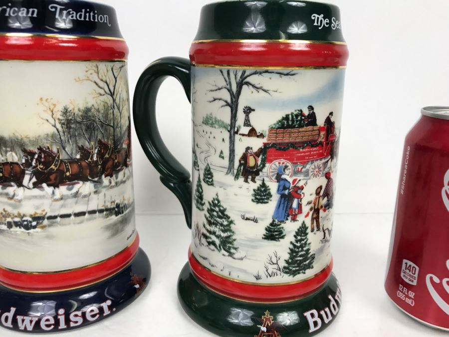 Set Of (2) Anheuser-Busch Beer Steins By Ceramarte 1990 And 1991 Artist Susan Sampson [Photo 4]