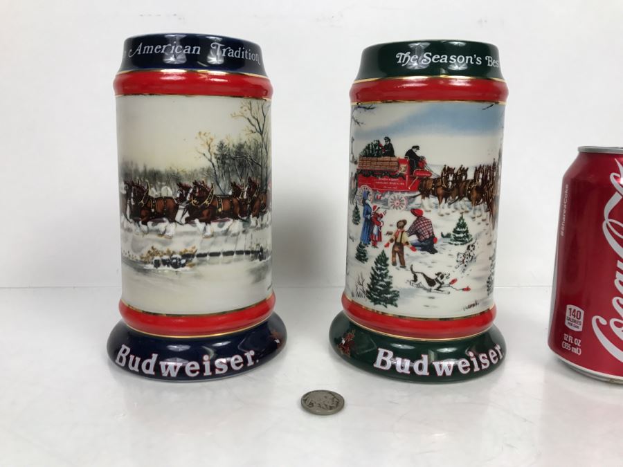 Set Of (2) Anheuser-Busch Beer Steins By Ceramarte 1990 And 1991 Artist Susan Sampson