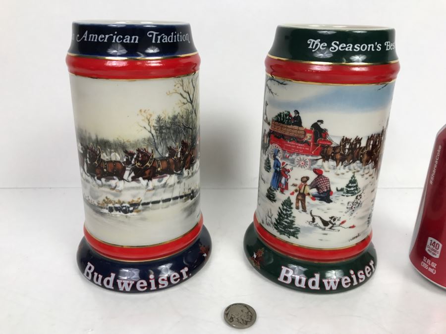Set Of (2) Anheuser-Busch Beer Steins By Ceramarte 1990 And 1991 Artist Susan Sampson [Photo 2]
