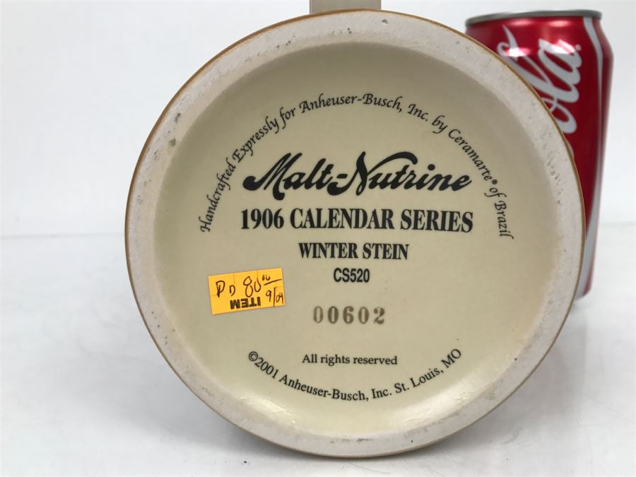 Vintage 2001 Anheuser-Busch Malt-Nutrine 1906 Calendar Series Winter Beer Stein Mug CS520 Limited Edition Ceramarte [Photo 15]