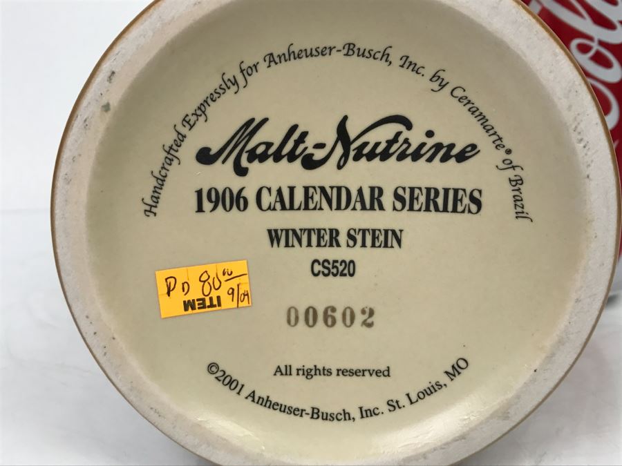 Vintage 2001 Anheuser-Busch Malt-Nutrine 1906 Calendar Series Winter Beer Stein Mug CS520 Limited Edition Ceramarte [Photo 16]