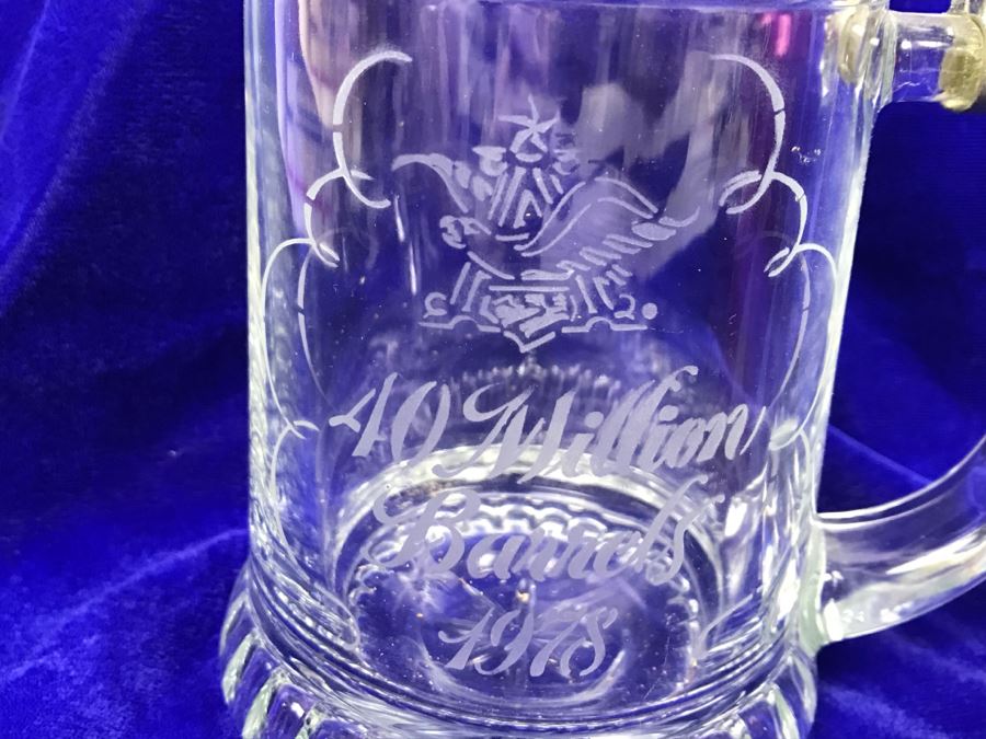 Vintage 1978 Etched Glass Advertising Beer Stein Busch 40 Million Barrels [Photo 4]