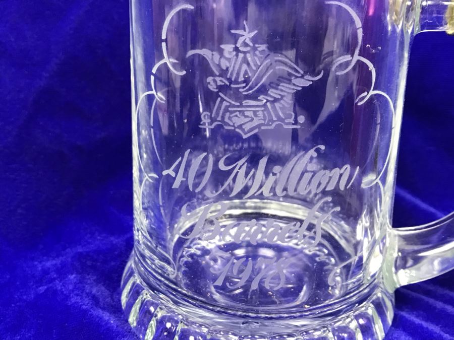 Vintage 1978 Etched Glass Advertising Beer Stein Busch 40 Million Barrels [Photo 3]