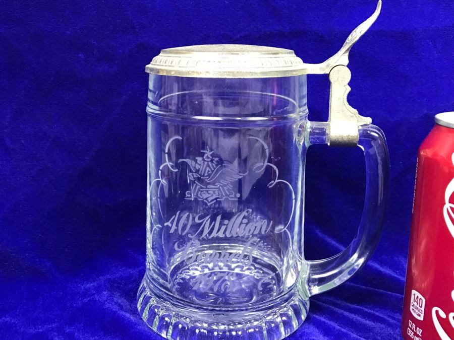 Vintage 1978 Etched Glass Advertising Beer Stein Busch 40 Million Barrels [Photo 2]